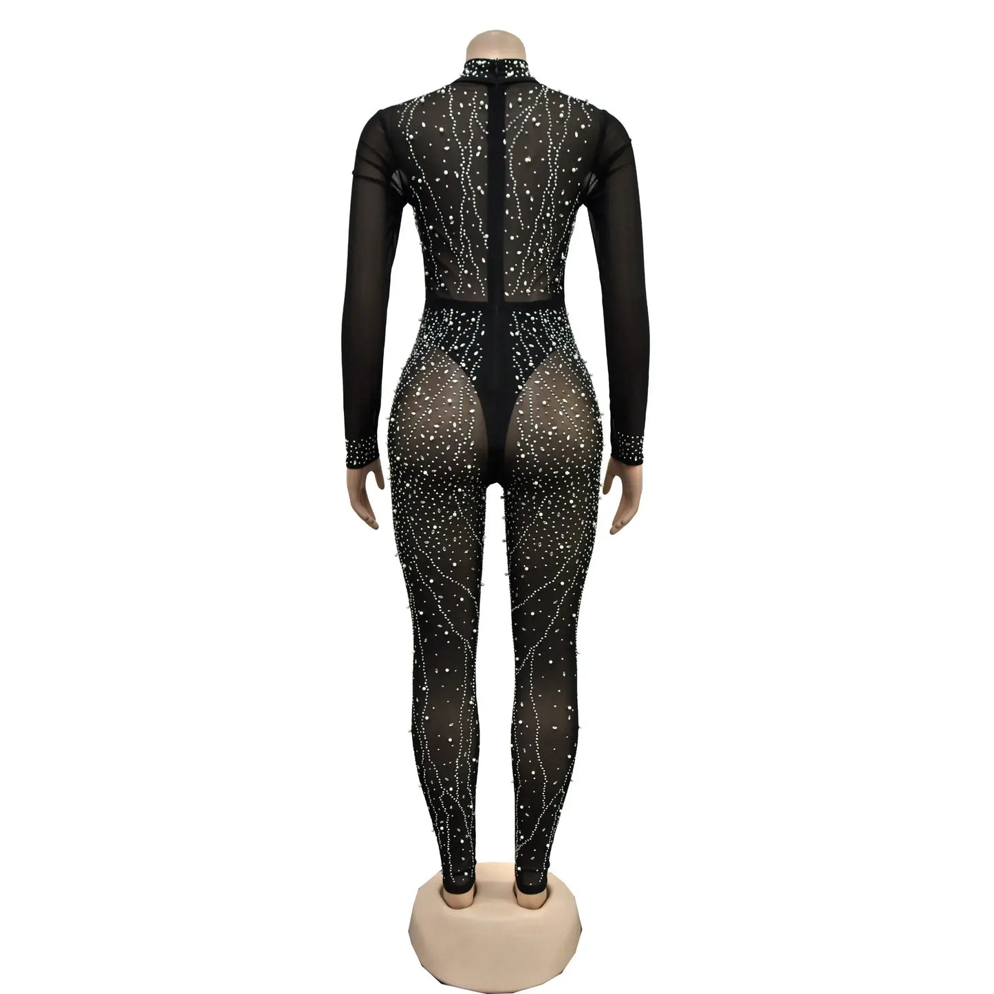 Durchsichtiger Jumpsuit aus transparentem Netzstoff