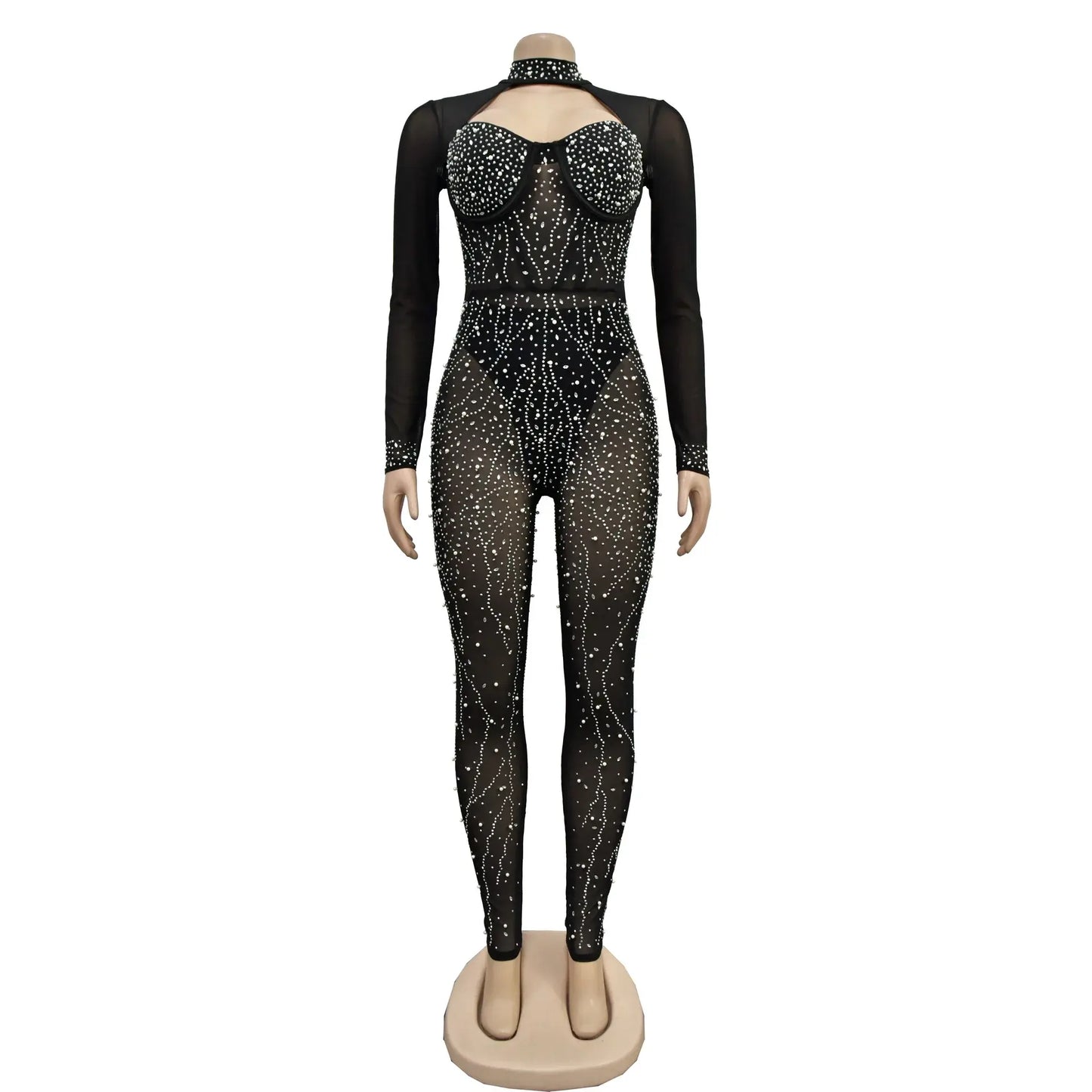 Durchsichtiger Jumpsuit aus transparentem Netzstoff