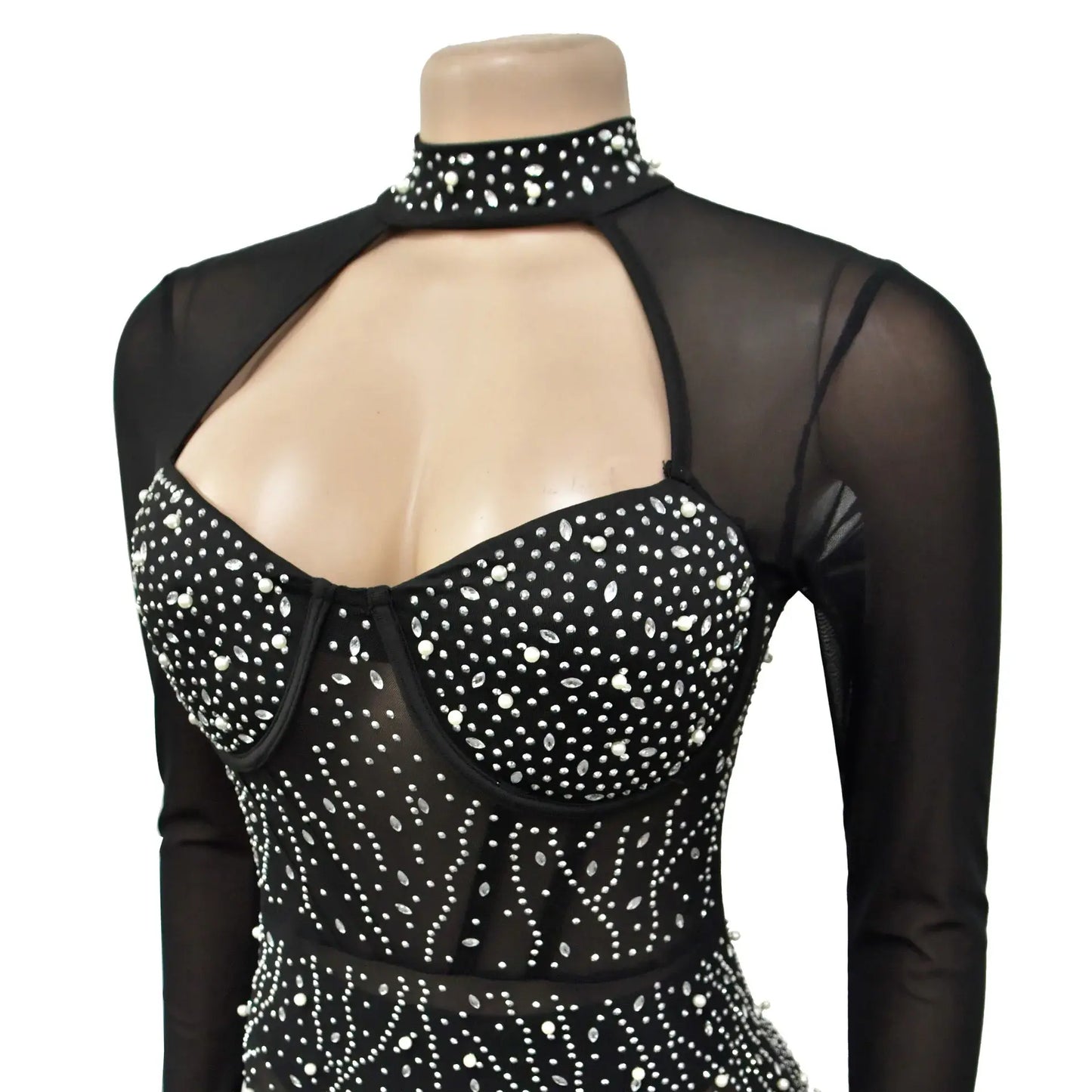 Durchsichtiger Jumpsuit aus transparentem Netzstoff