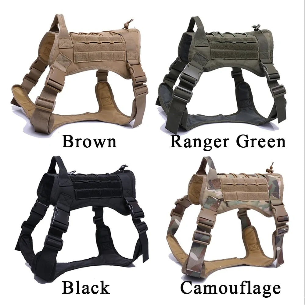 Nylon Tactical Dog Harness with Handle & Bungee Leash for Large Dogs