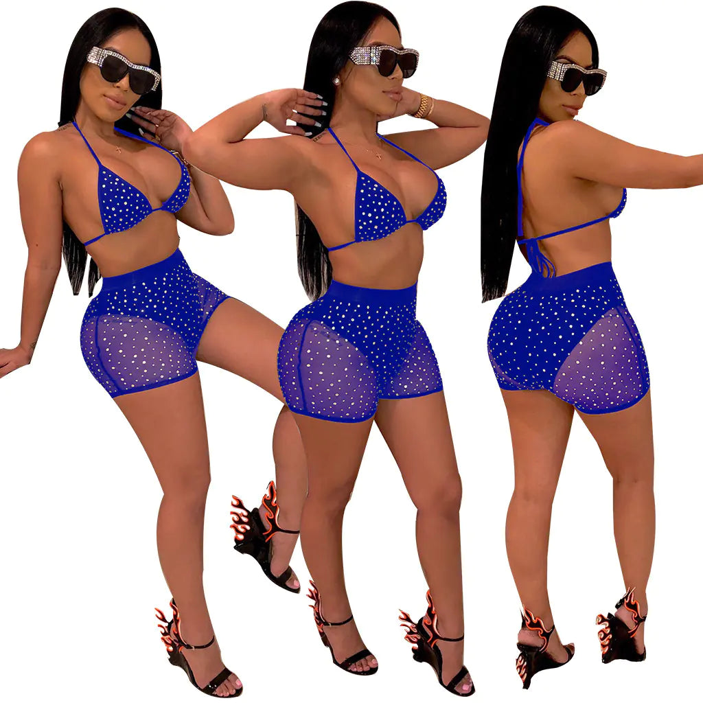 New Women's Mesh Sequin Pants Set (Two Pieces)