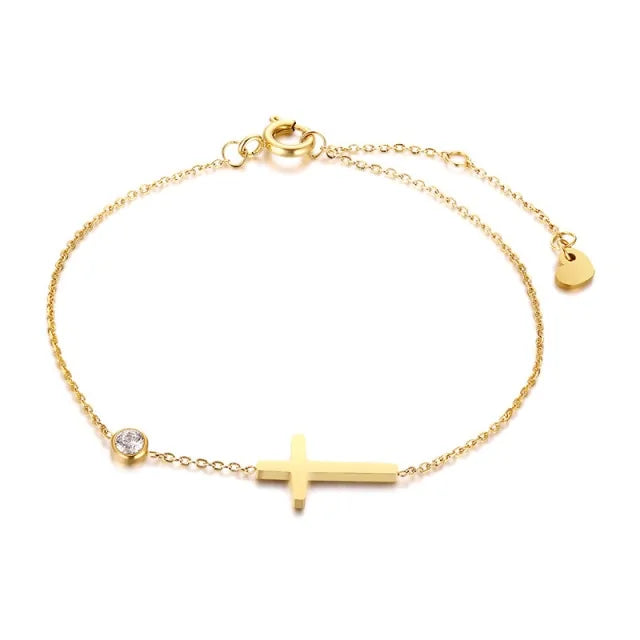 Ultra Thin Chain Link Cross Bracelet Stainless Steel Women's Adjustable Link Stacked Layered Chain Bracelets