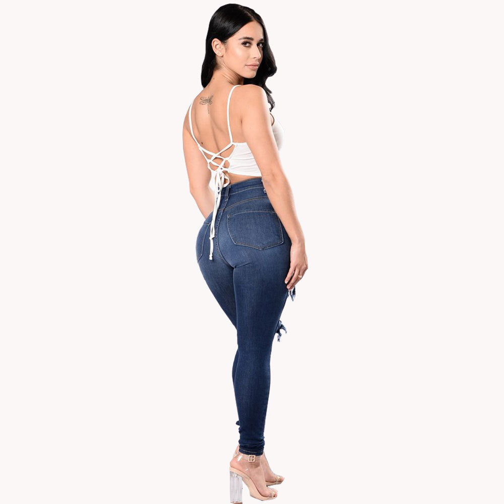 Women's Ripped Skinny Jeans - Stylish Denim Pants