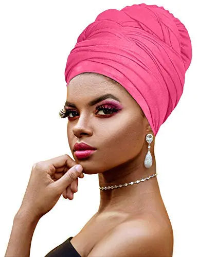 Novarena Apparel Head Neck Covering Ankara African Print Soft Headwraps Headband Long Hair Head Wrap Scarf Turban Tie Jersey Knit African head wraps (15. Hot Pink)