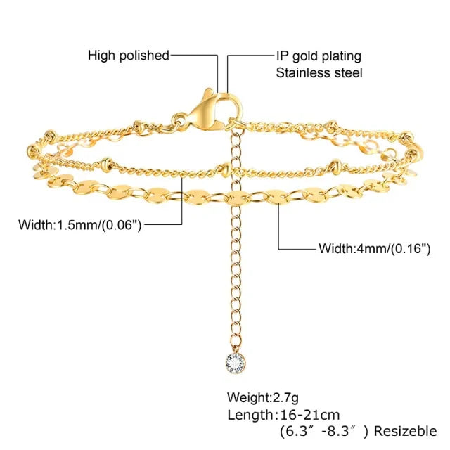 Ultra Thin Chain Link Cross Bracelet Stainless Steel Women's Adjustable Link Stacked Layered Chain Bracelets