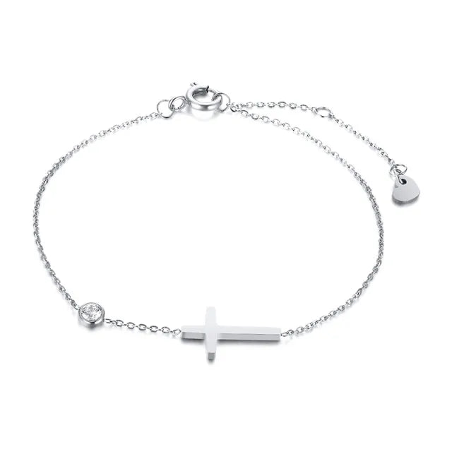 Ultra Thin Chain Link Cross Bracelet Stainless Steel Women's Adjustable Link Stacked Layered Chain Bracelets